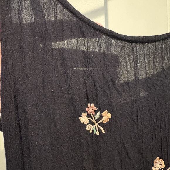 Magic Dress Womens Free Size Black Floral Embroidered Maxi Boho India Crinkle - Picture 6 of 11